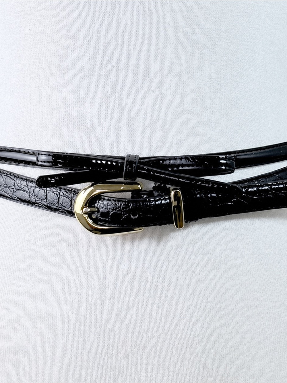 Valerie Stevens Black Leather Belt Set Skinny Bow Tie Womens Size L Bundle Lot